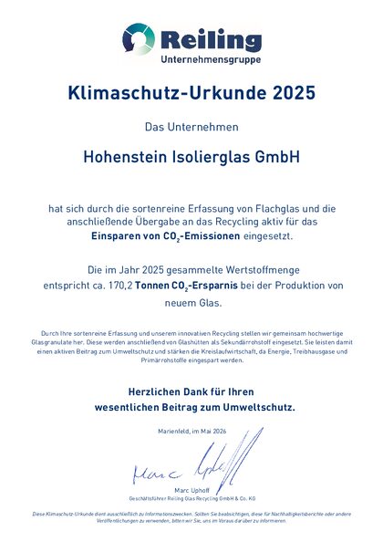 Vorschau: Klimaschutz-Urkunde 2025 – Reiling Unternehmensgruppe